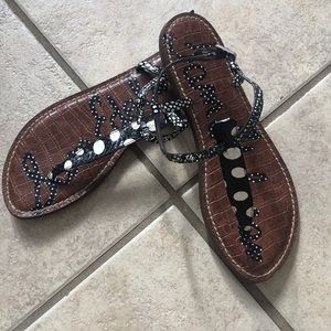 Black and white polka dot sandals